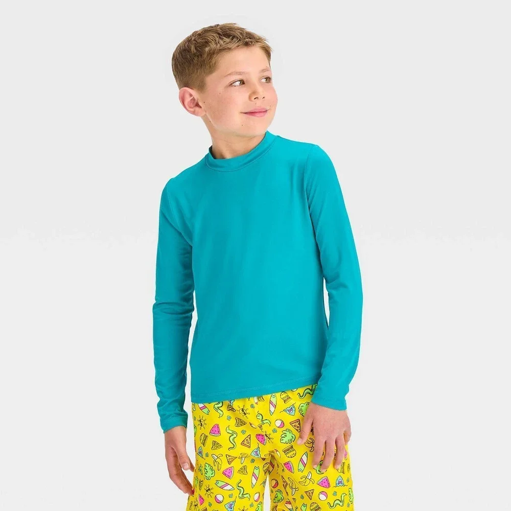 Boys Solid Rash Guard Top - Cat & Jack Turquoise Size Medium 8